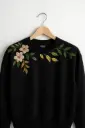 Floral Embroidered Black Sweatshirt – Oversized Fit